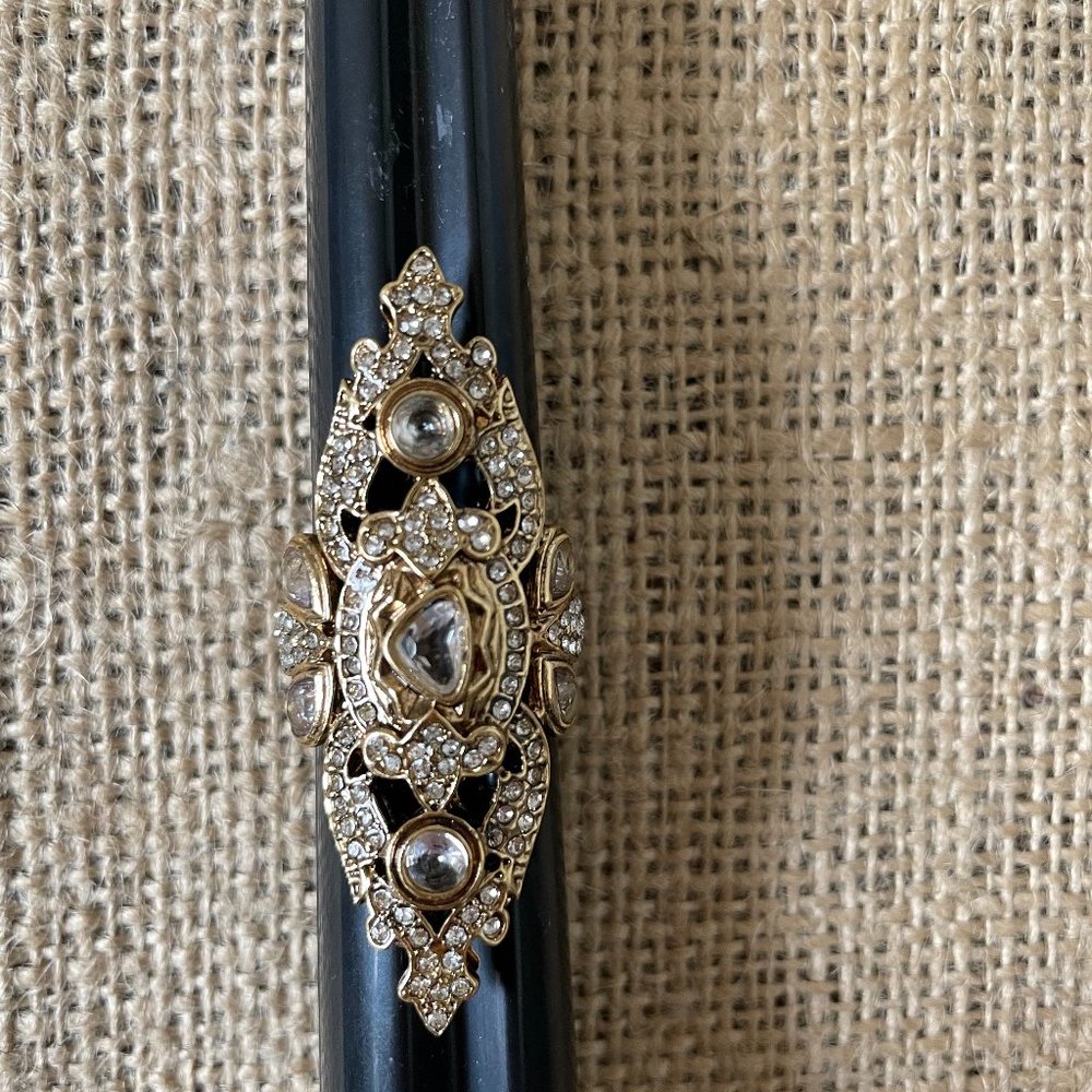 BCBG Ring Pave Ornate Pointed Gold Tone